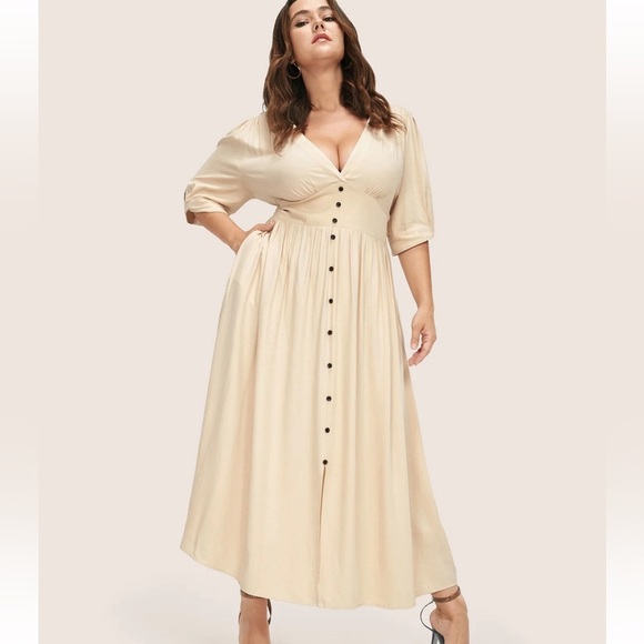 BloomChic Plus Size 5XL Plunging Neck Button Detail Pocket Maxi Dress us28 - Picture 1 of 5